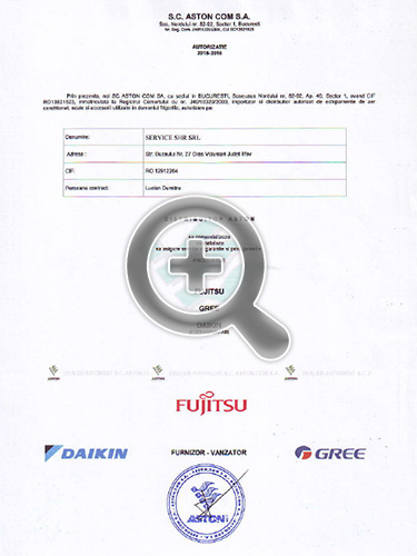 Autorizatie de montaj si distributie echipamente: Fujitsu, Daikin, Gree